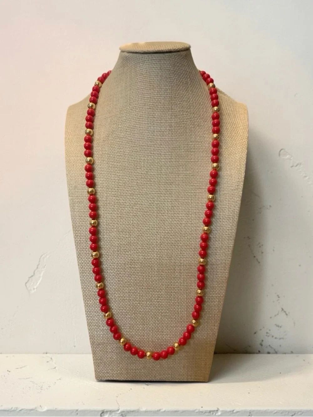 Napier Red Beaded Necklace with Gold Accents